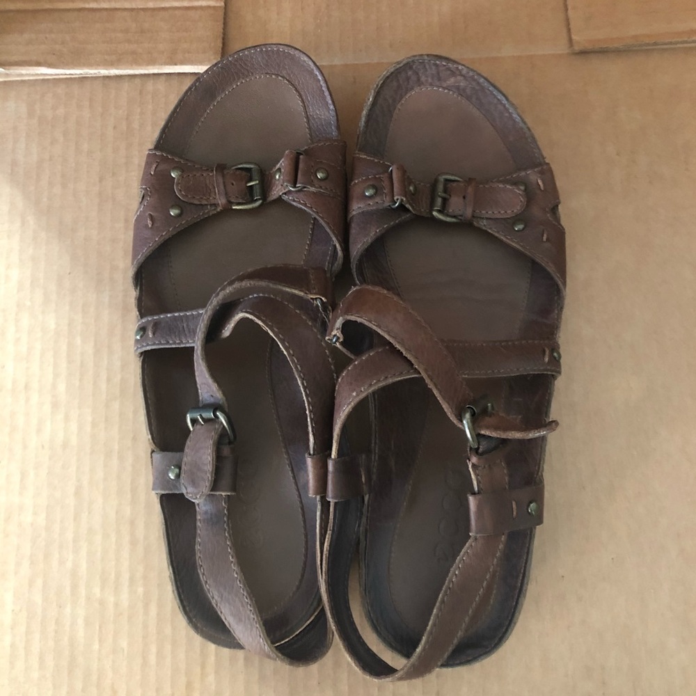 ECCO Brown Leather Sandals Womens 41 US 10-10.5